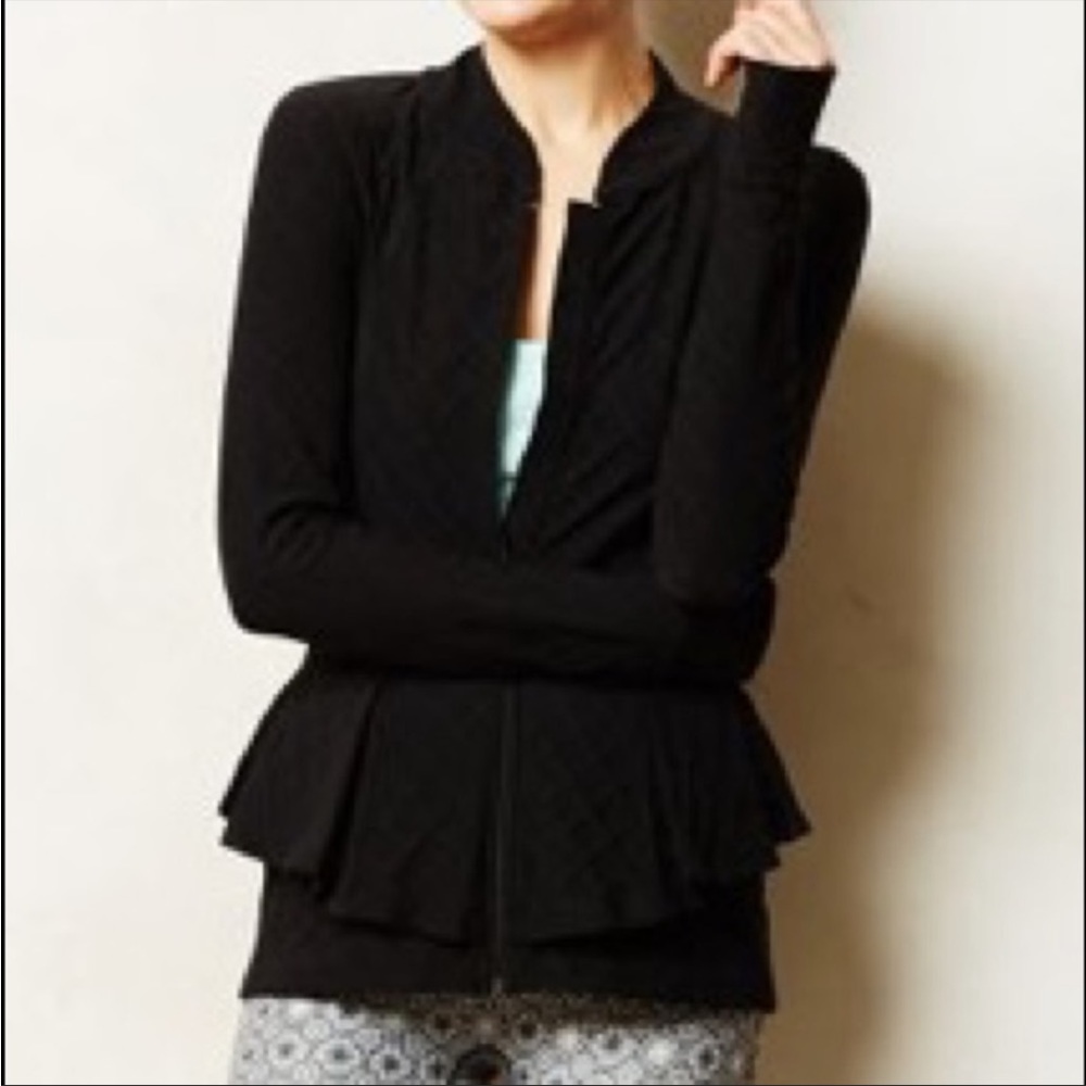 Anthropologie Pure + Good Black Quilted Peplum Jacket Size XS